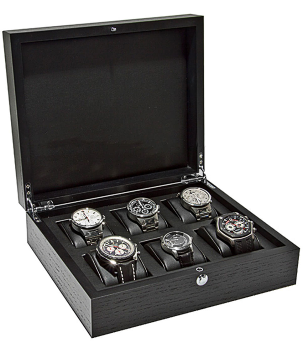 WATCH BOX | for 6 watches Ash wood matt black | Ref. L29B24H8-6 S