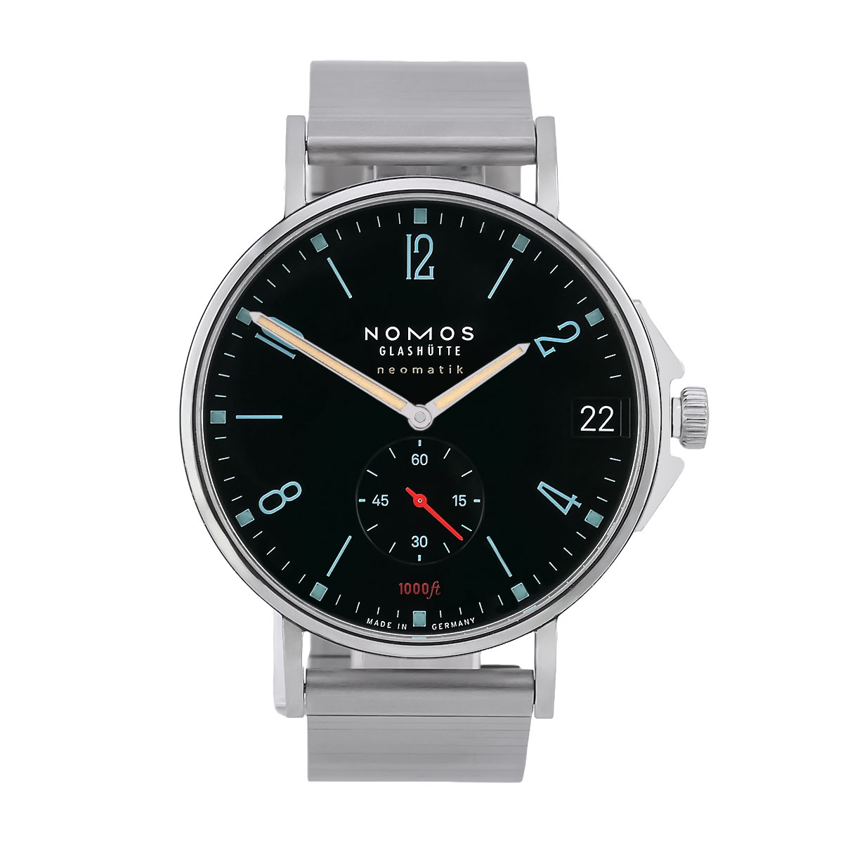 Nomos Glashütte Tangente Sport Neomatik 42 mit Marine-Schwarzem Zifferblatt und Stahlband Referenz 581