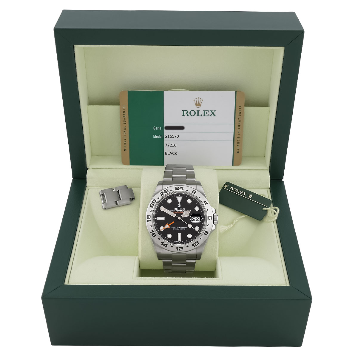 Rolex Explorer II Oyster 42 mm Oystersteel mit schwarzem Zifferblatt Referenz 216570